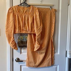 Zara Orange plaid Co-ord Two Piece Set